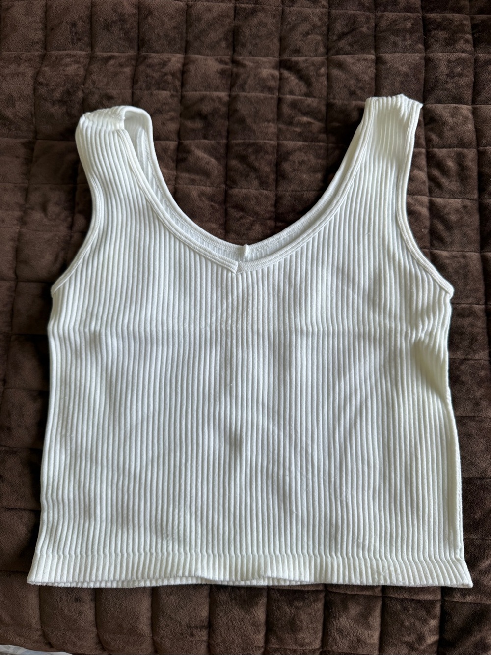 Ribbed White V-Neck Tank Top